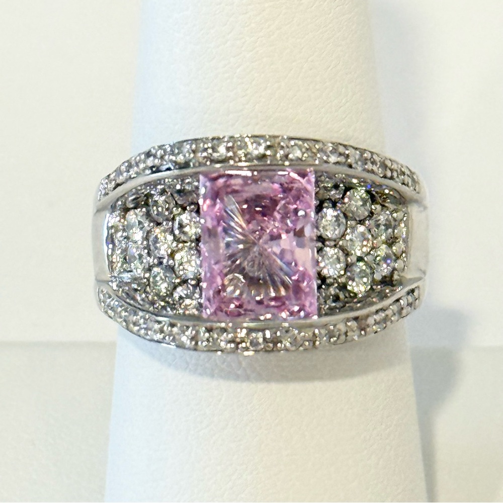 MEDA 925 Pink & White Cubic Zirconia Cocktail Ring Size 7.5 Sterling Silver